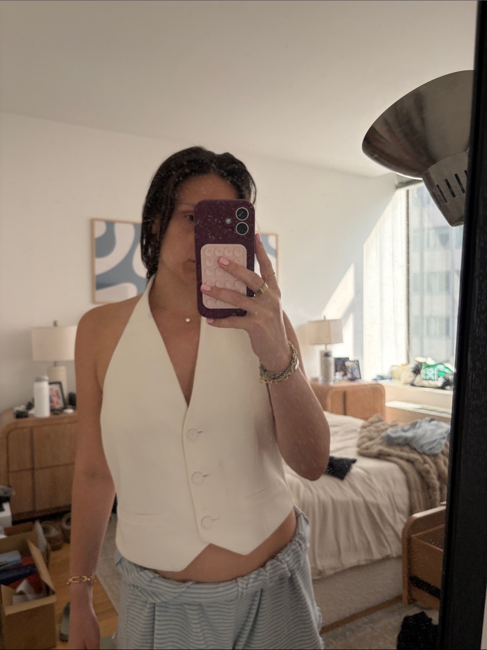 Off-White Halter Button Front Vest